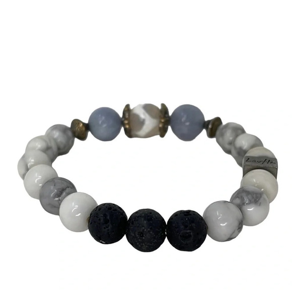 LavHa Bracelet Essential Oil Diffusing Lava Rock Beaded Blue White Marble - Picture 3 of 5